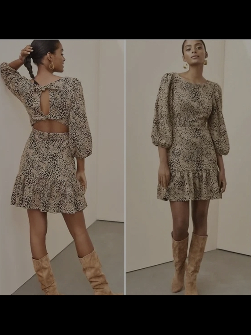 Anthropologie Maeve Leopard-Print Puff-Sleeve Mini Dress Size 8